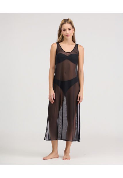 Vestido Largo Semi Transparente Negro ST Even 99837
