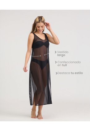 Vestido Largo Semi Transparente Negro ST Even 99837