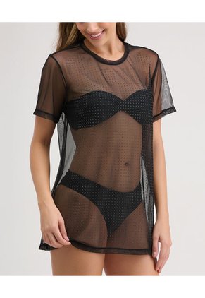 Camiseta Semi Transparente Detalles En Pedrería Negro ST Even 99847