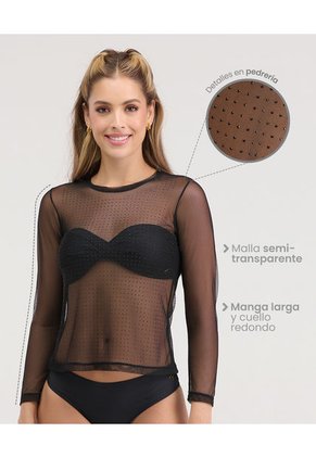 Camibuso Semi Transparente Detalles En Pedrería Negro ST Even 99807