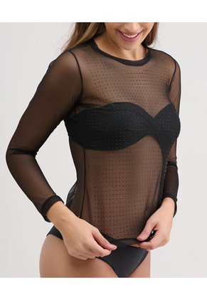 Camibuso Semi Transparente Detalles En Pedrería Negro ST Even 99807