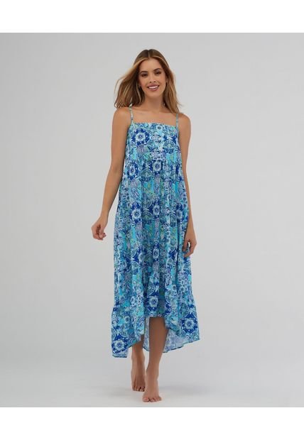 Vestido De Baño Largo Cargaderas Ajustables Escote Recto Azul ST Even 99487