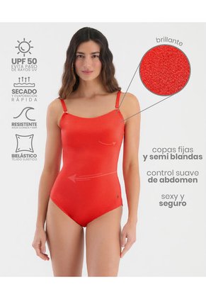 Vestido De Baño Entero Con Copas Fijas Control Suave De Abdomen Naranja Ibis ST Even 99795