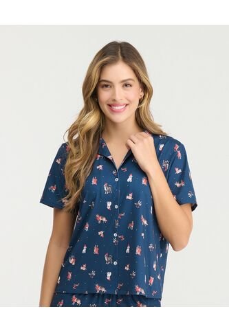 Pijama De Pantalón Camisa Manga Corta Botones Frontales Estampado Azul St Even 18768 St Even