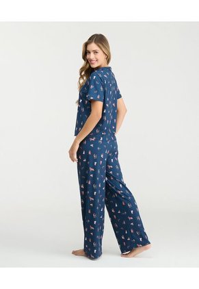 Pijama De Pantalón Camisa Manga Corta Botones Frontales Estampado Azul St Even 18768
