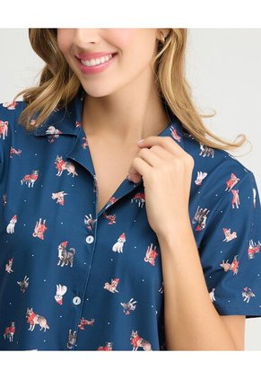 Pijama De Pantalón Camisa Manga Corta Botones Frontales Estampado Azul St Even 18768