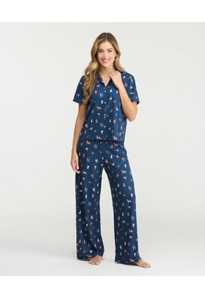 Pijama De Pantalón Camisa Manga Corta Botones Frontales Estampado Azul St Even 18768