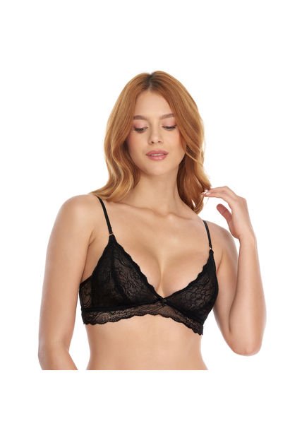 Bralette Tipo Top Silueta Triangular En Encaje Negro ST Even 46156