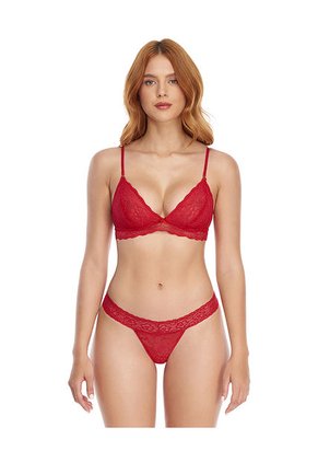 Brasilera Semidescaderada Elástico Plano En Encaje Rojo ST Even 46151