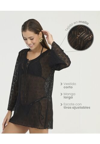 Vestido Corto En Malla Manga Larga Negro St Even 900147 St Even