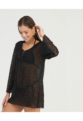 Vestido Corto En Malla Manga Larga Negro St Even 900147