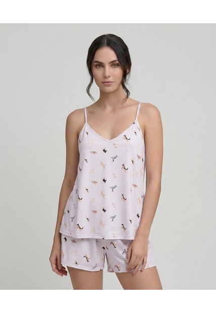 Pijama Short Con Blusa Escote En V Y Tiras Ajustables | St. Even
