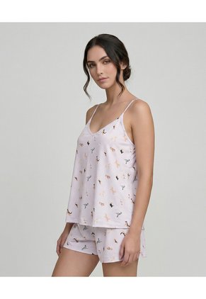 Pijama Short Con Blusa Escote En V Y Tiras Ajustables | St. Even