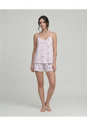 Pijama Short Con Blusa Escote En V Y Tiras Ajustables | St. Even