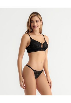 Bralette Realce Natural Silueta Triangular Detale Con Argolla Escote En El Centro Negro ST Even 49346
