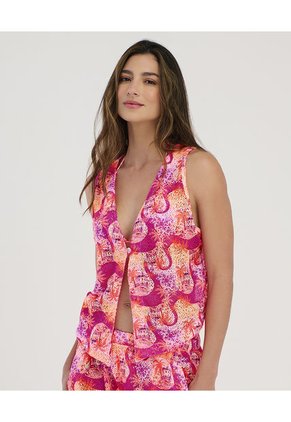 Chaleco De Botones Silueta Amplia Tipo Malla Estamp Naranja Neon ST Even 99627