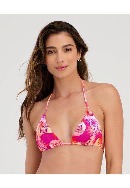 Top De Baño Silueta Triangular Copa Suave Estamp Naranja Neon ST Even 99629