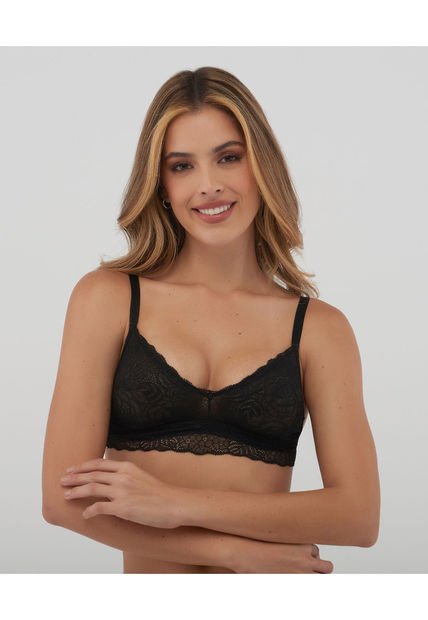 Bralette Triangular En Encaje Elástico En Base Negro ST Even 49256
