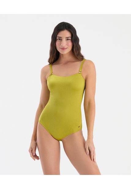 Vestido De Baño Entero Con Copas Fijas Control Suave De Abdomen Verde Pistacho ST Even 99795