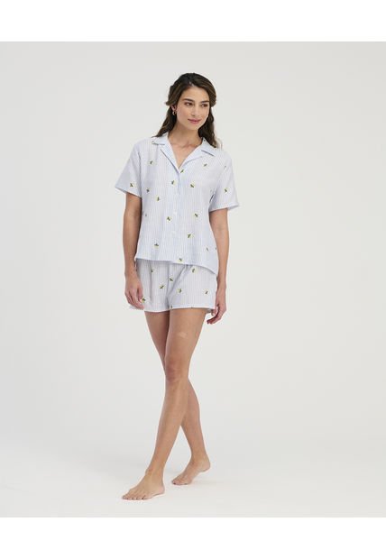 Pijama De Short Manga Corta Con Botones Estampado Azul ST Even 18644