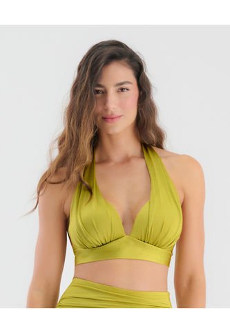 Top De Baño Silueta Halter Con Realce Tela Brillante Verde Pistacho ST Even 99798 St Even