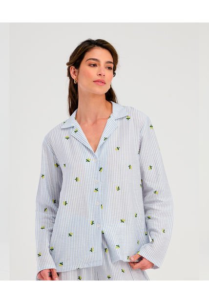 Pijama De Pantalón Manga Larga Con Botones Estampado Azul ST Even 18648