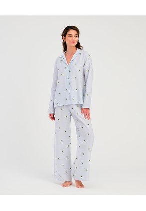 Pijama De Pantalón Manga Larga Con Botones Estampado Azul ST Even 18648