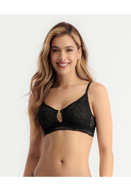 Bralette Realce Natural Silueta Triangular Detale Con Argolla Escote En El Centro Negro ST Even 49346