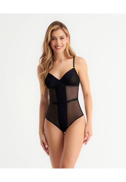 Body Escote Triangular Con Transparencias  Cargaderas Fijas Y Graduables Negro ST Even 49388