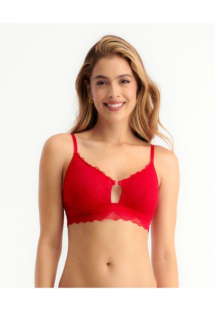 Bralette Realce Natural Silueta Triangular Detale Con Argolla Escote En El Centro Rojo ST Even 49346