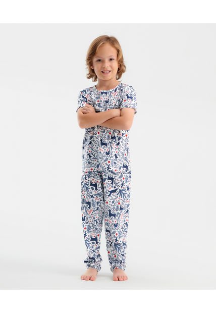 Pijama Infantil Pantalón Navideña Camisa Manga Corta Estampado Azul ST Even 18570