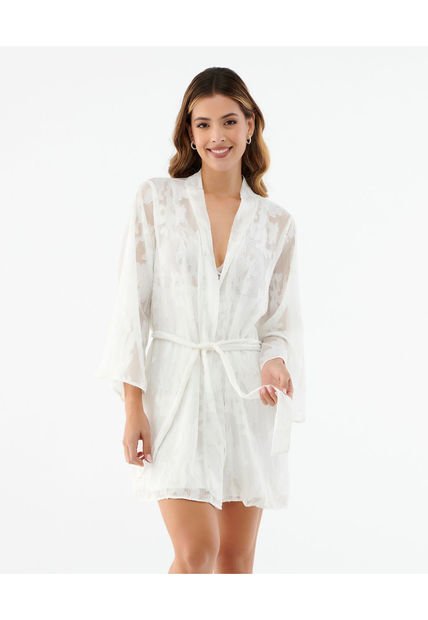 Kimono Romantico Con Detalles Delicados Marfil ST Even 18495