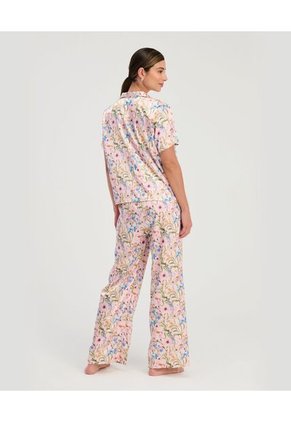 Pijama Pantalón Camisa Manga Corta De Botones Estampado Rosado St Even 18708