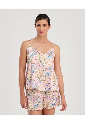 Pijama De Short Blusa De Tiras Ajustables Estampado Rosado St Even 18704