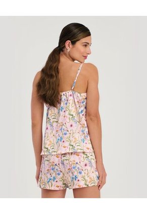 Pijama De Short Blusa De Tiras Ajustables Estampado Rosado St Even 18704