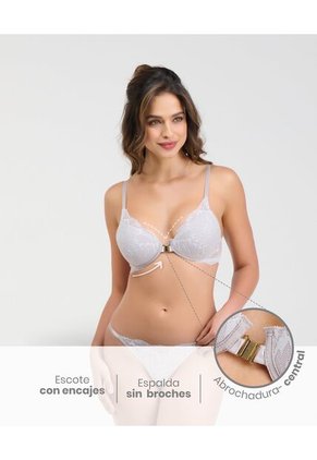Brasier Realce Medio Abrochadura Frontal Gris St Even 49580