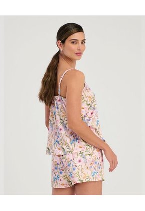 Pijama De Short Blusa De Tiras Ajustables Estampado Rosado St Even 18704