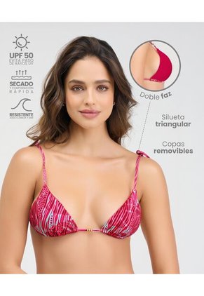 Top De Baño Triangular Tiras Ajustables Estampado Fucsia St Even 99939