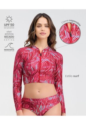Camibuso De Baño Con Cierre Frontal Estampado Fucsia St Even  99953