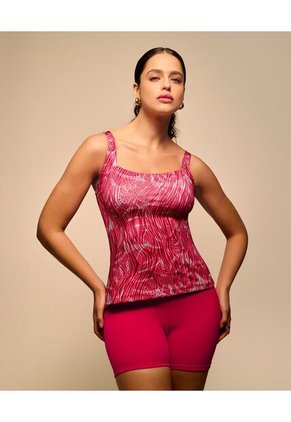 Vestido De Baño Tankini Copas Fijas Suaves Estampado Fucsia St Even 99916