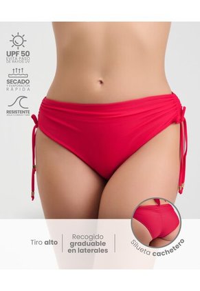 Panty De Baño Tiro Alto Recogido Lateral Rojo St Even  99942