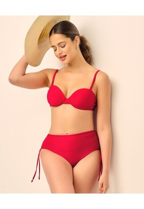 Panty De Baño Tiro Alto Recogido Lateral Rojo St Even  99942