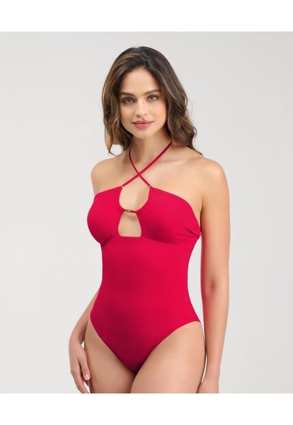 Vestido De Baño Entero Copas Removibles Tiras Ajustables En Cuello Rojo St Even 99945