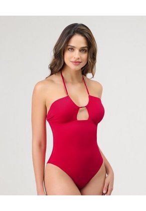 Vestido De Baño Entero Copas Removibles Tiras Ajustables En Cuello Rojo St Even 99945