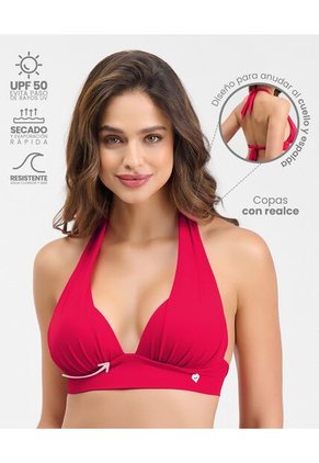 Top De Baño Tipo Healter Con Copas Anudado En Cuello Rojo St Even  99948