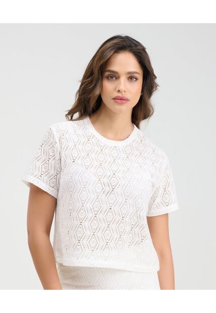 Camiseta De Malla Cuello Redondo Manga Corta Marfil St Even 99877
