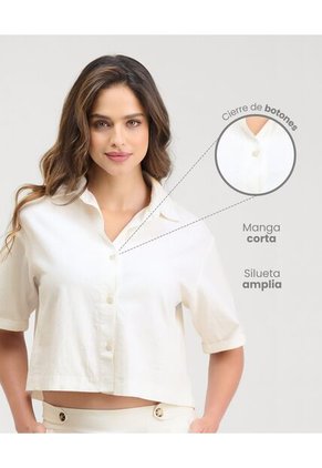 Camisa De Botones Silueta Amplia Manga Corta Marfil St Even 99957
