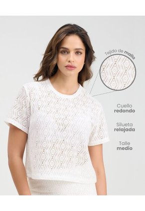 Camiseta De Malla Cuello Redondo Manga Corta Marfil St Even 99877