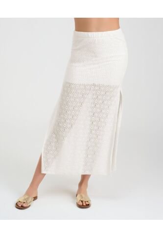 Falda En Malla Pretina Elástica Aberturas Laterales Marfil St Even 99887 St Even