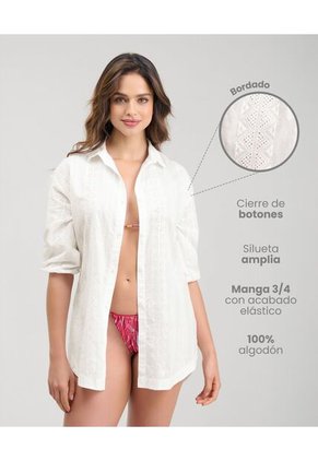 Camisa De Botones Silueta Amplia Manga 3/4 Marfil St Even  99907